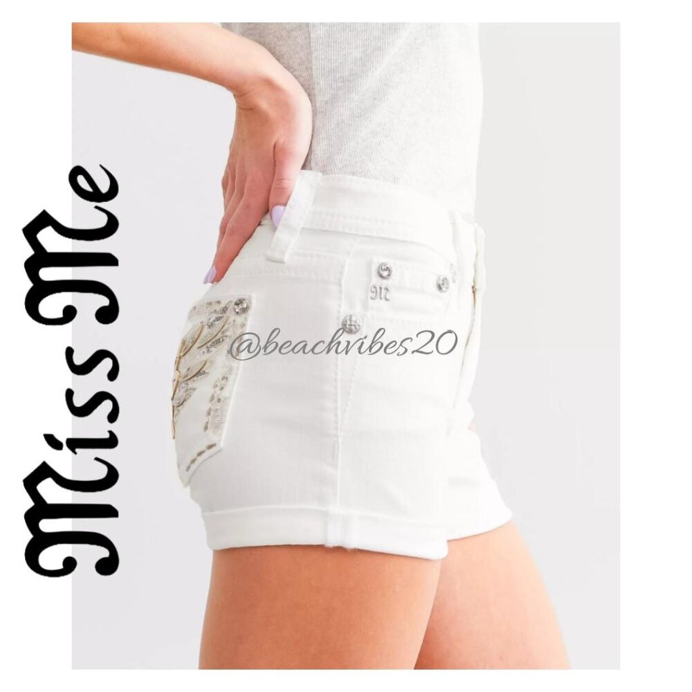 MISS ME JEANS Mid Rise Stretch Short White 30 NWT O-500 - Picture 2 of 12